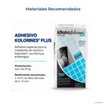 Adhesivo Kolorines Plus para mosaico: presentación de 20 kg y rendimiento aproximado de 3 a 4 m²