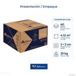 Empaque de mosaico Kolorines V20: 40 placas, cobertura de 4.12 m² y peso de 33 kg por caja