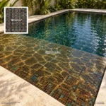 Mosaico Kolorines Iris Shell V20, aplicacion en alberca con acabado iridiscente.