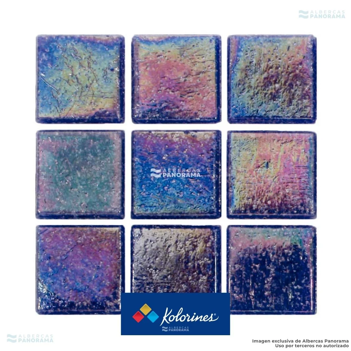 Mosaico Kolorines Iris Thunder V20, detalle de piezas con acabado iridiscente.