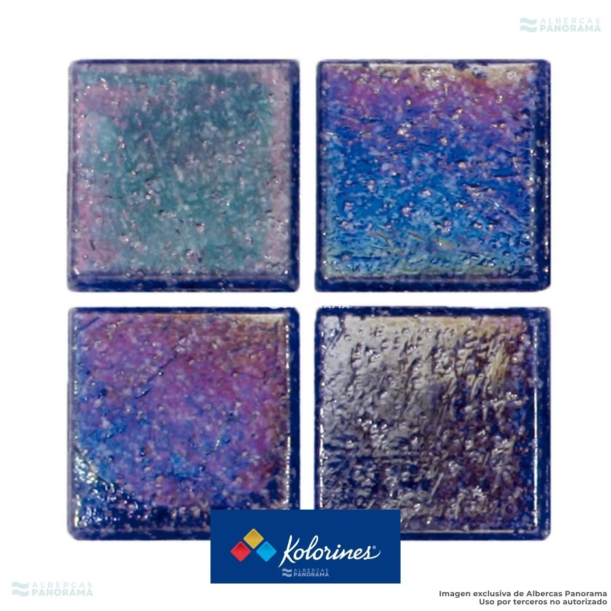 Mosaico Kolorines Iris Thunder V50, detalle de piezas con acabado iridiscente.