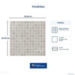 Medidas del mosaico Kolorines de 2 × 2 cm: malla de 30.48 × 30.48 cm y espesor de 4 mm