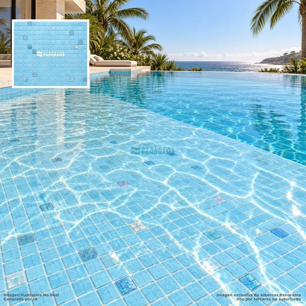 Aplicación en alberca del mosaico Kolorines Akua Premium Acapulco V20
