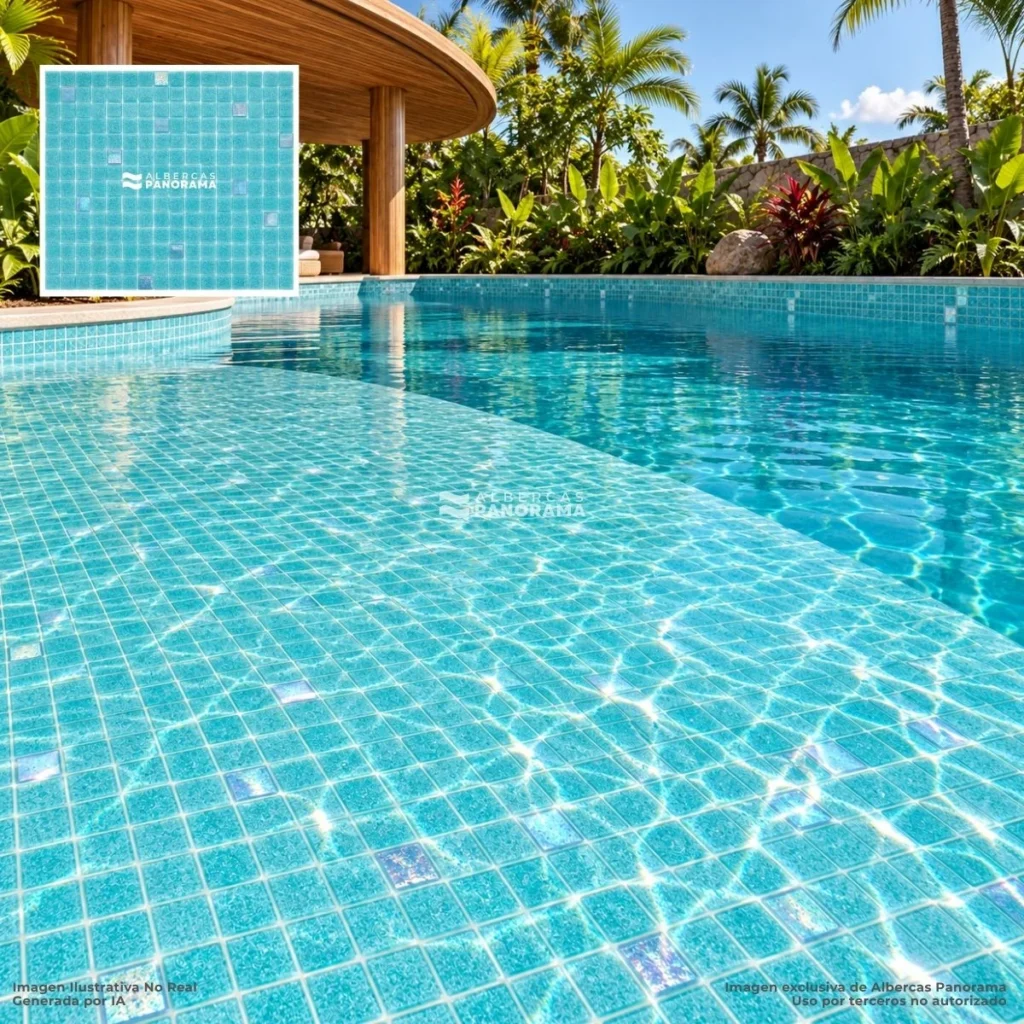 Aplicación en alberca del mosaico Kolorines Akua Premium Ixtapa V20