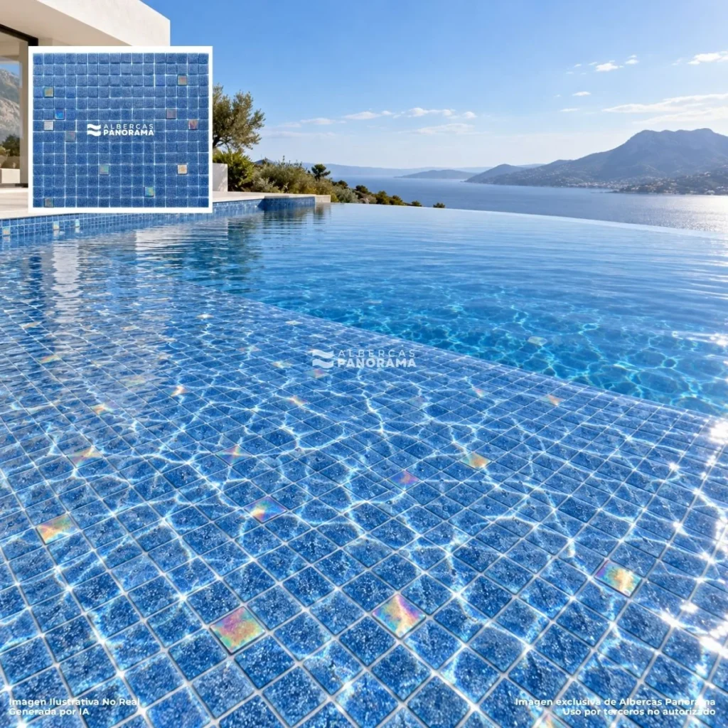 Aplicación en alberca del mosaico Kolorines Akua Premium Mar V20