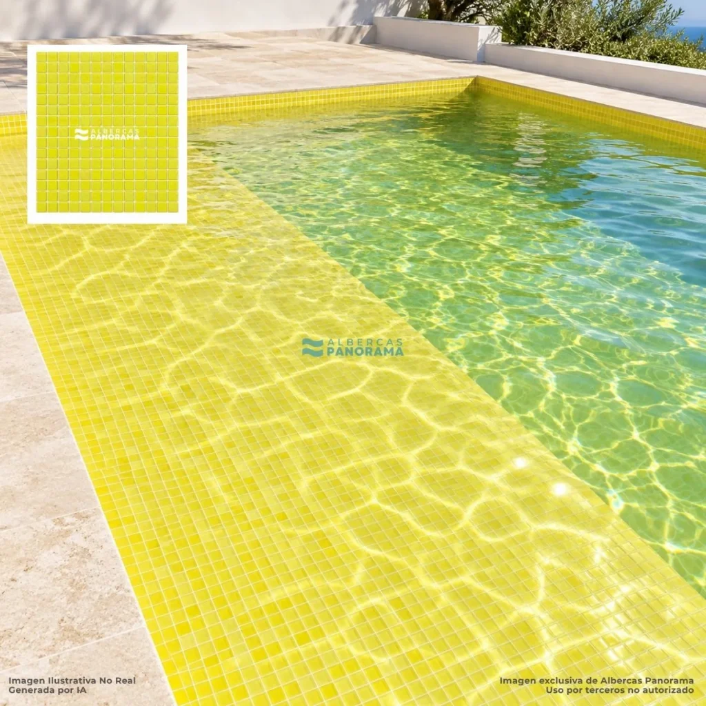Mosaico Kolorines Solar Amarillo V20 aplicado en alberca